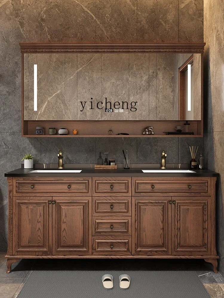 

X-27 rock slab bathroom cabinet combination bathroom solid wood floor-to-ceiling smart wash basin double basin