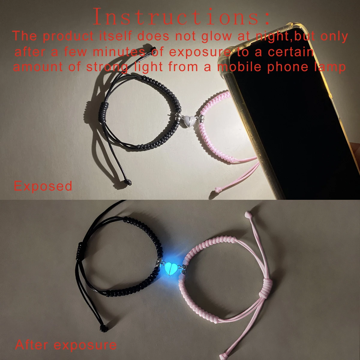 2/pcs Set Luminous Heart Beads Positioning Multi-Knot Couple Bracelets Handwoven Fashion Rope Bracelets