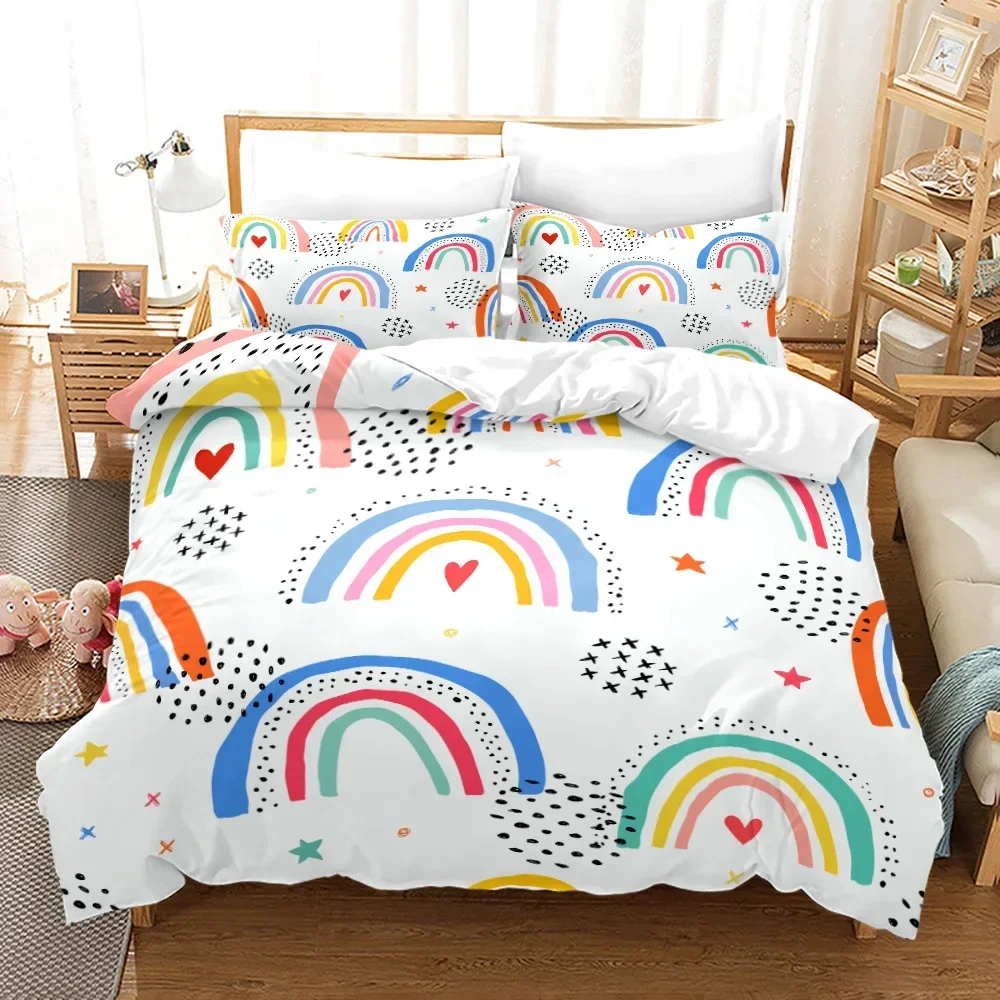 Cartoon Rainbow Bridge Comfortable Duvet Quilt Cover Pillowcase Bedding Set Children Bedroom Decoration Home Textile