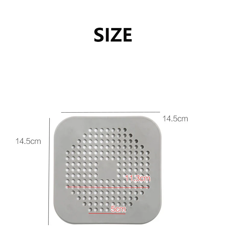 Gray Sewer with Suction Cup, Floor Drain Mat, Kitchen, Bathroom, Anti Clogging Hair Filter