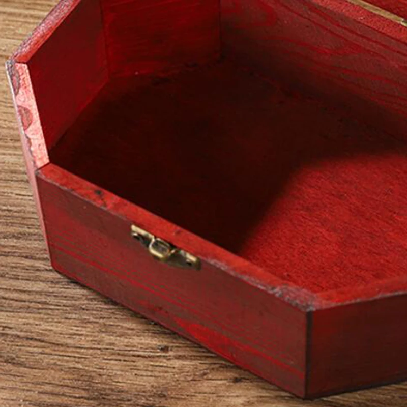 صندوق خشبي مثمن متعدد الوظائف عتيق - تخزين من الخشب الصلب مصنوع يدويًا للمجوهرات صندوق هدايا ديكور سطح المكتب الصيني القديم