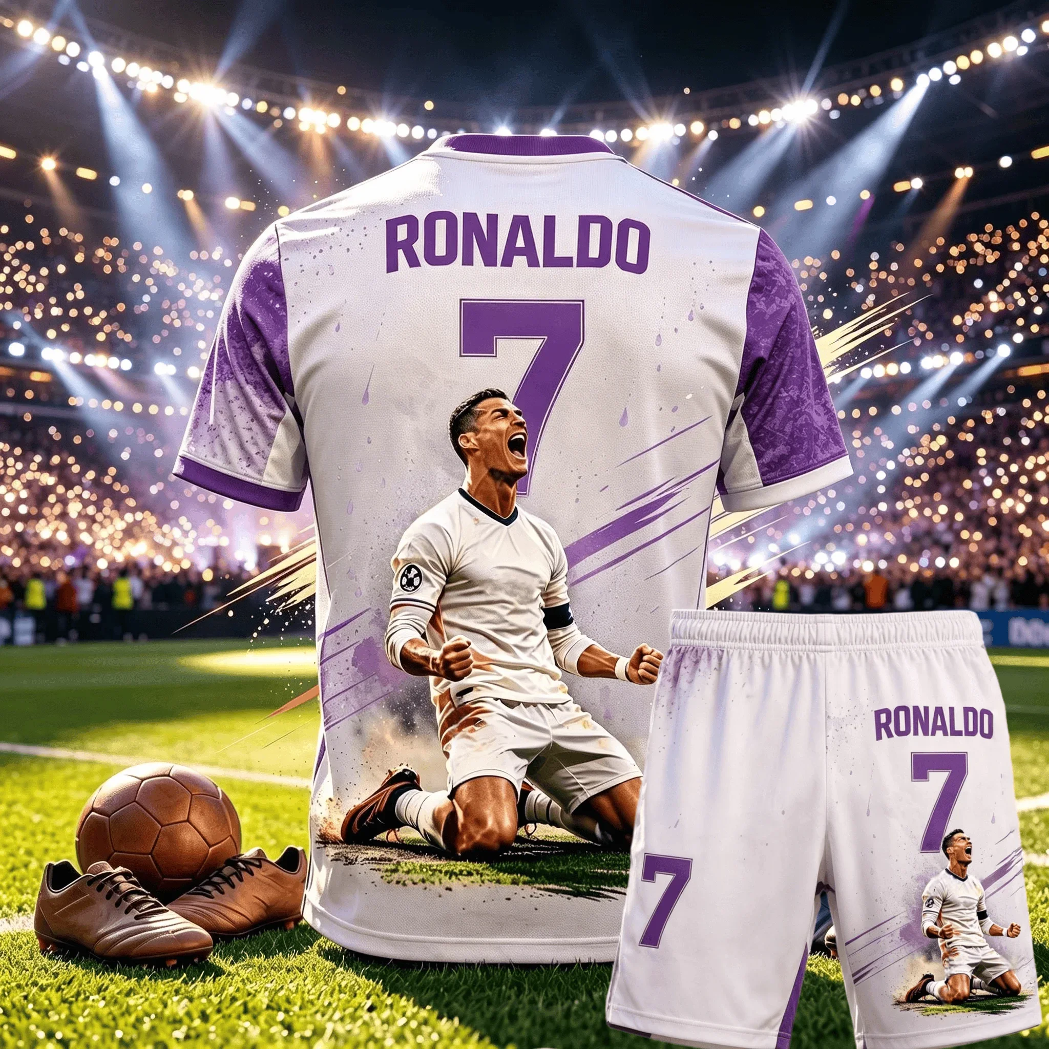 Cristiano Ronaldo Nr. 7 Fußball-Zweiteiler-Set, 3D-gedrucktes Trikot & Shorts, mehrfarbige Fan-Sportbekleidung für Erwachsene & Kinder – Detail 9