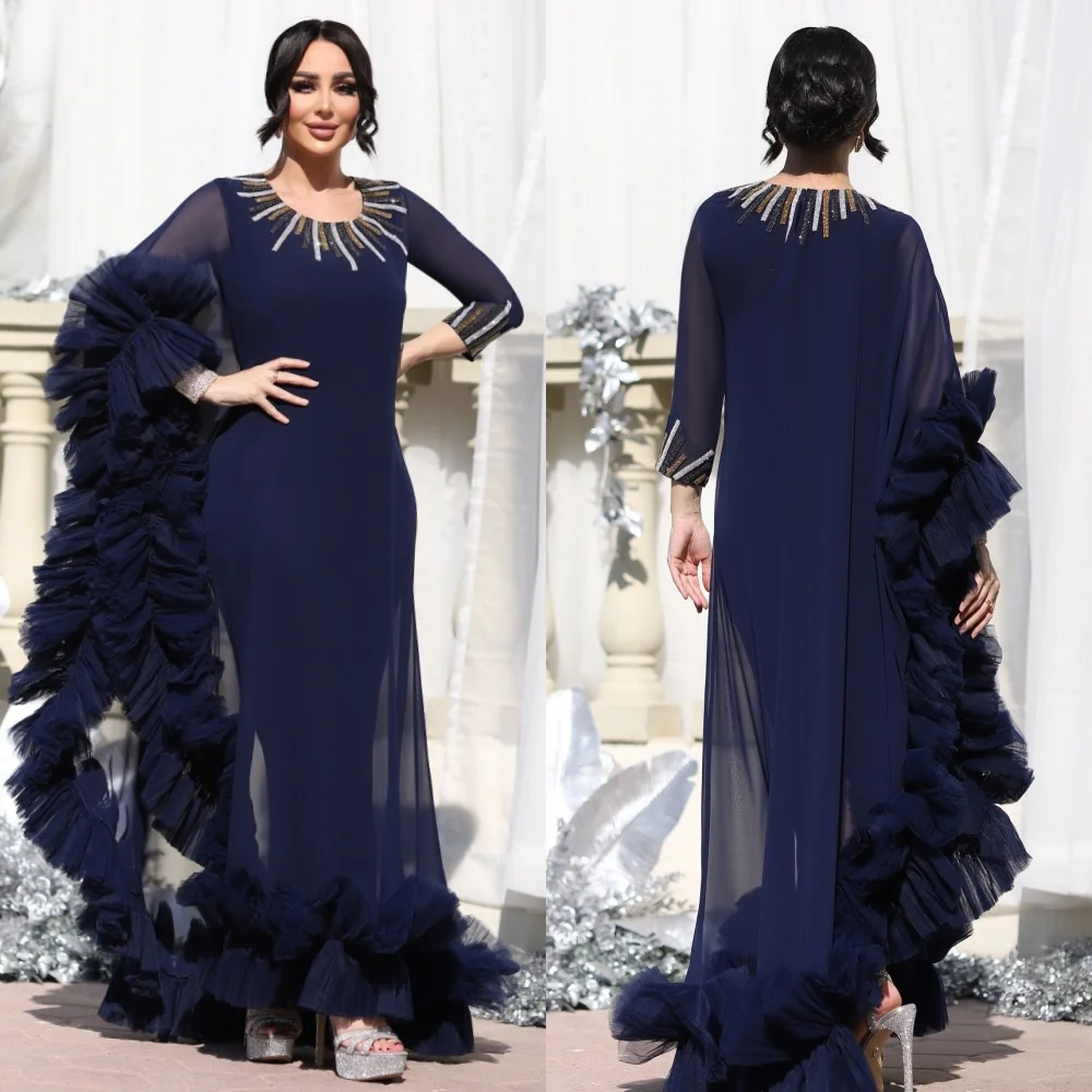 

Customized Evening Dress Glitter Pleat O-Neck Classic Long Dresses Bespoke Occasion Elegant Party Wedding High Quality