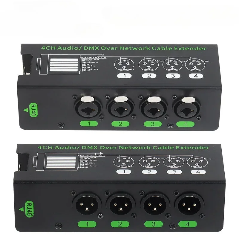 

4-Channel 6.5 + 3-Pin XLR Audio/DMX Over Network Cable Extender DMX512 Network Signal Extender Male Female