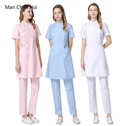 Uniforme médical d'infirmière pour femme, tenue de laboratoire, robe de salon de beauté, taille de réception, vêtements de travail, costume sanitaire