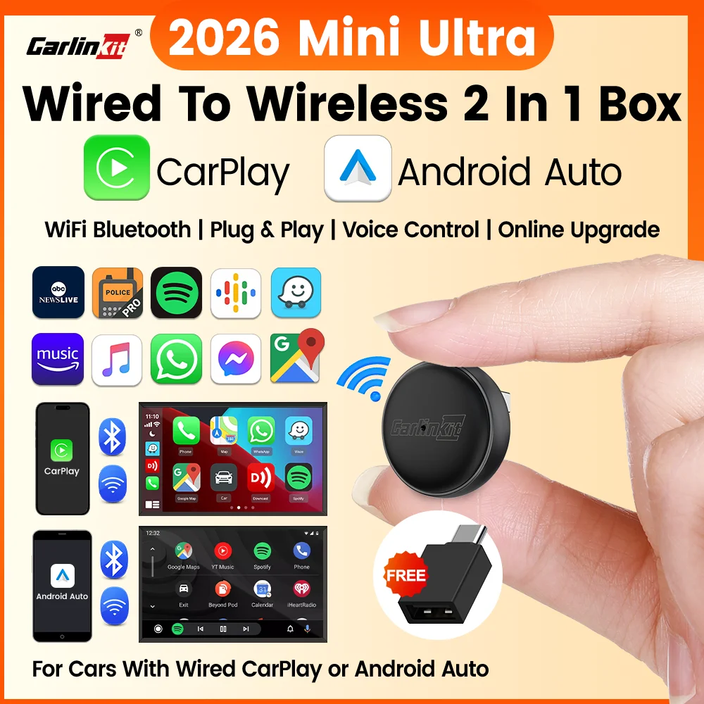 Mini Ultra 3 CarlinKit 5.0 adaptateur sans fil sans fil CarPlay Android Auto pour voiture OEM Plug & Play WiFi Bluetooth connexion automatique