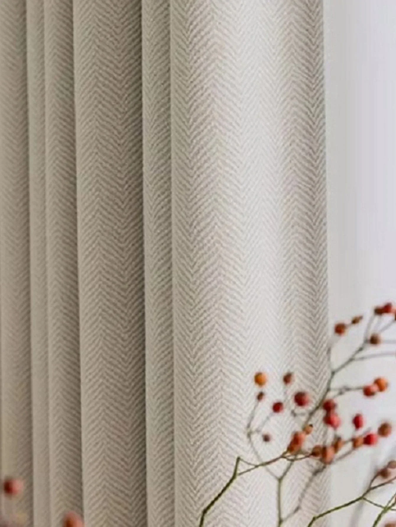 Living Room Bedroom Curtains Rod Pocket 1PC Herringbone Pattern Chenille Jacquard Thickened