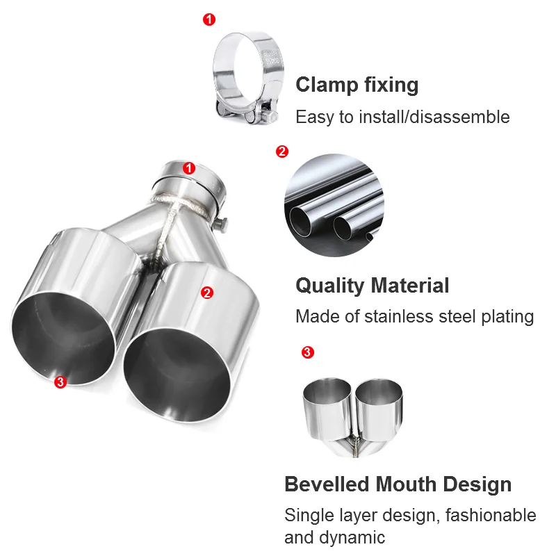 2PCS/lot Stainless Steel Quad Exhaust Tip ID63mm Inlet Slant Cutting 76mm 89mm 101mm Outlet Muffler Tip Tailpipe Nozzle