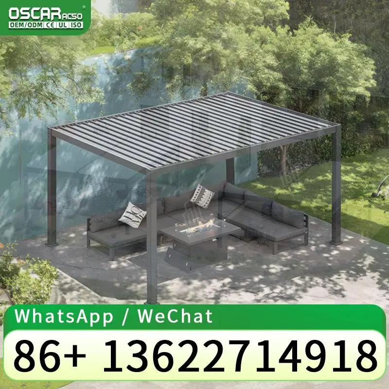 

Устойчивая водонепроницаемая моторизованная электрическая складная алюминиевая беседка с жалюзи 8x8 для садового патио, перголей на заднем дворе