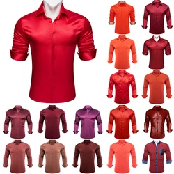 30 Colors Red Burgundy Shirts for Men Silk Long Sleeve Slim Fit Solid Plaid Casual Male Blouses Lapel Tops Clothing Barry Wang