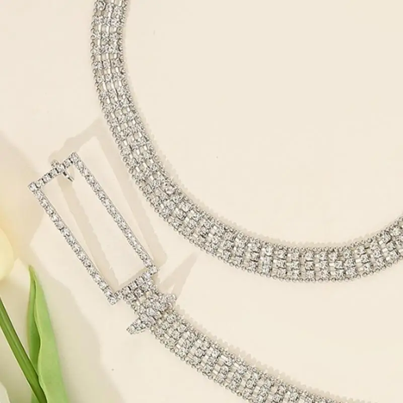 A52E Women Shimmering Rhinestones Talia Łańcuch Cyrkon Inkrustowany Łańcuch taneczny dla żeńskich dżinsów w talii