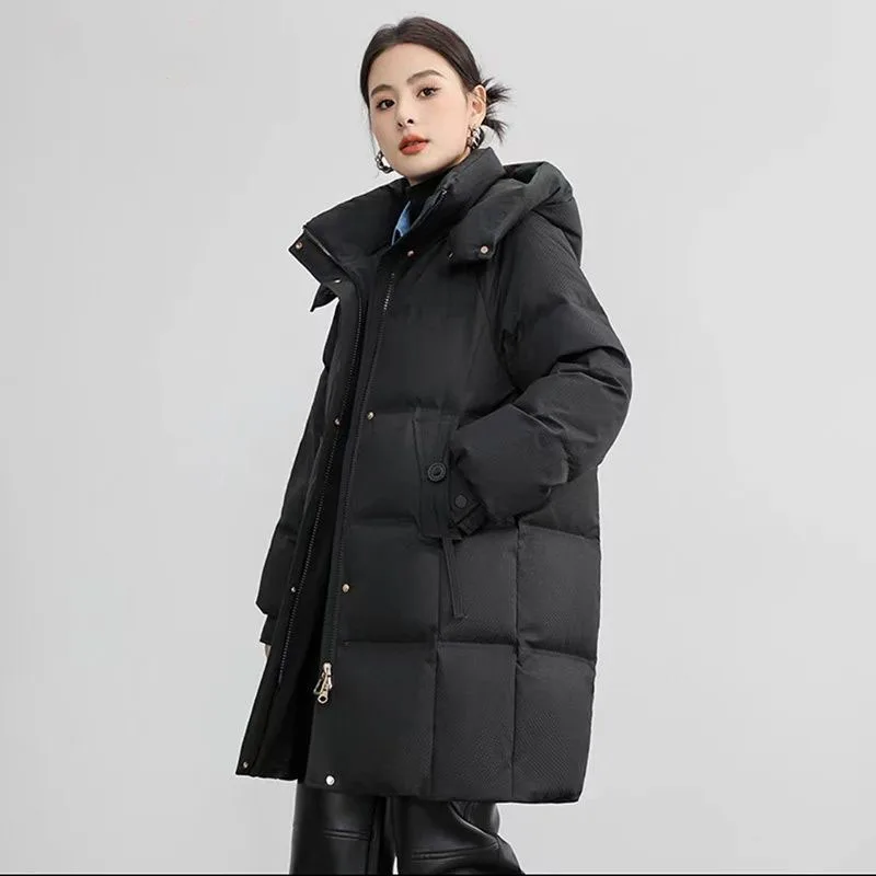 New Fashion Women Long Down Cotton Coat Winter Warm Padded Jacket Female Korean Detachable Hooded Parker Overcoat Cotton Clothes