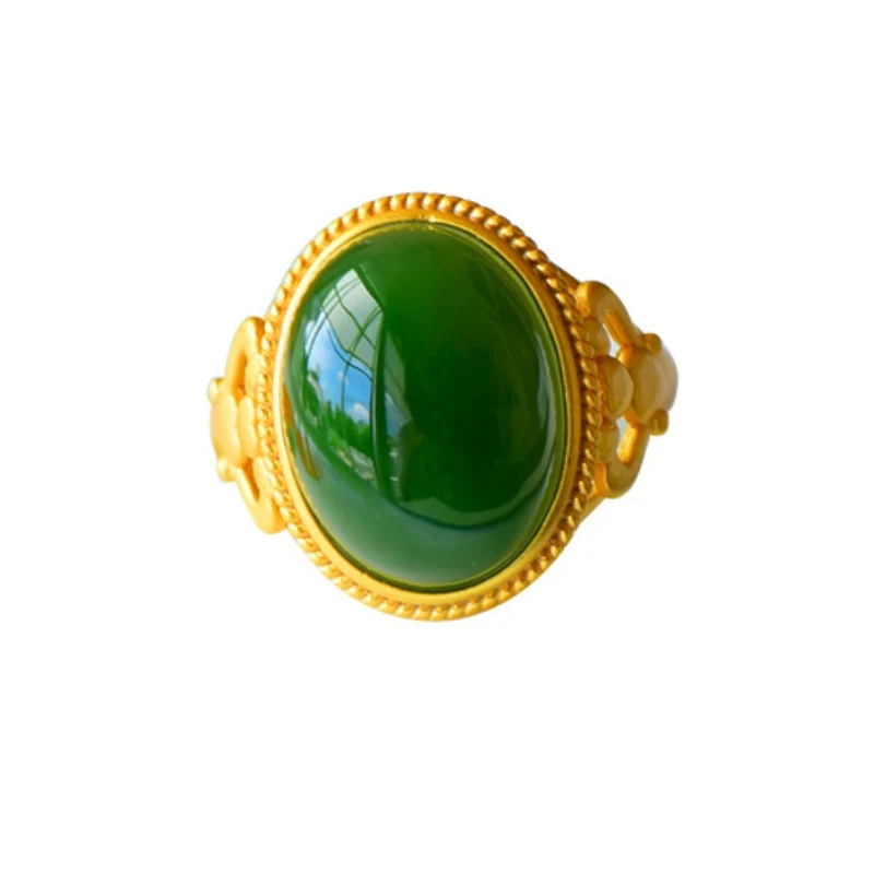 Nuevo anillo elíptico de cuarzo de Jade verde para mujer, forma abierta, anillo de sensación de alta gama a la moda y accesorios de joyería únicos