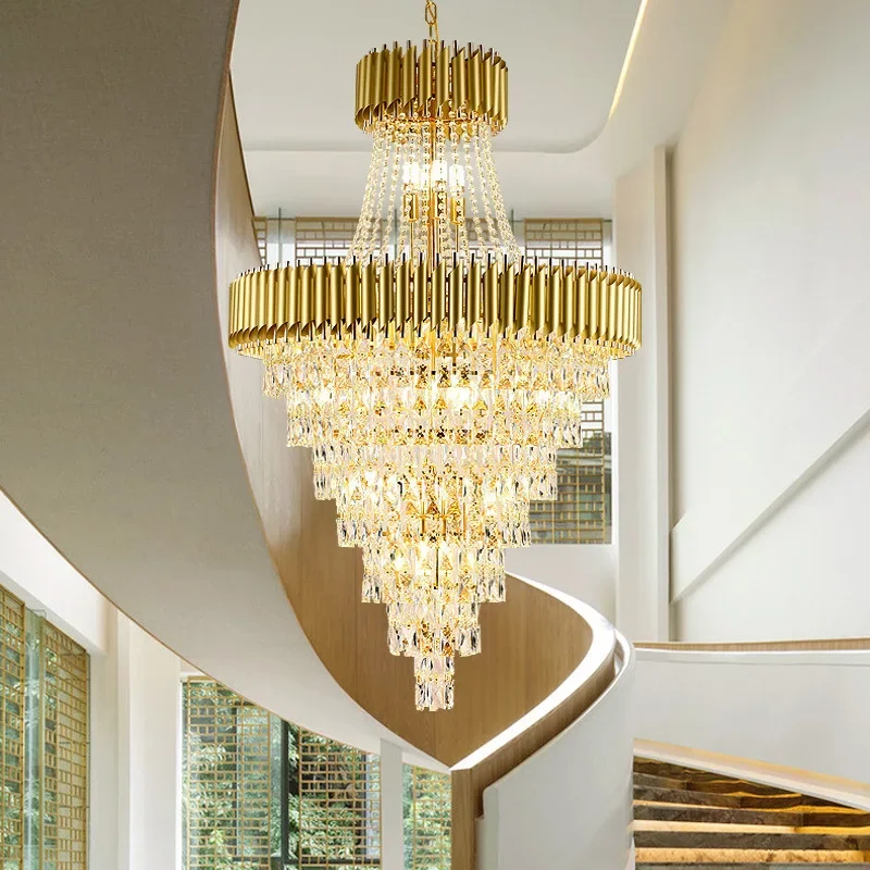 

Luxury Modern Chandelier For Living Room Gold Home Decorate Staircase Lamp Large Fixture Spiral Design Hallway Cristal Light