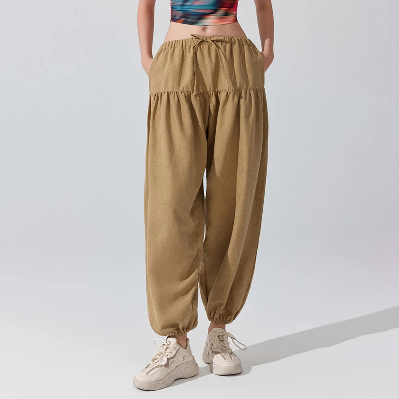 Nuove donne pantaloni da ballo larghi primavera estate sottili casual pieghettati sportivi Bloomers donna Y2K pantaloni da yoga a vita elastica con coulisse