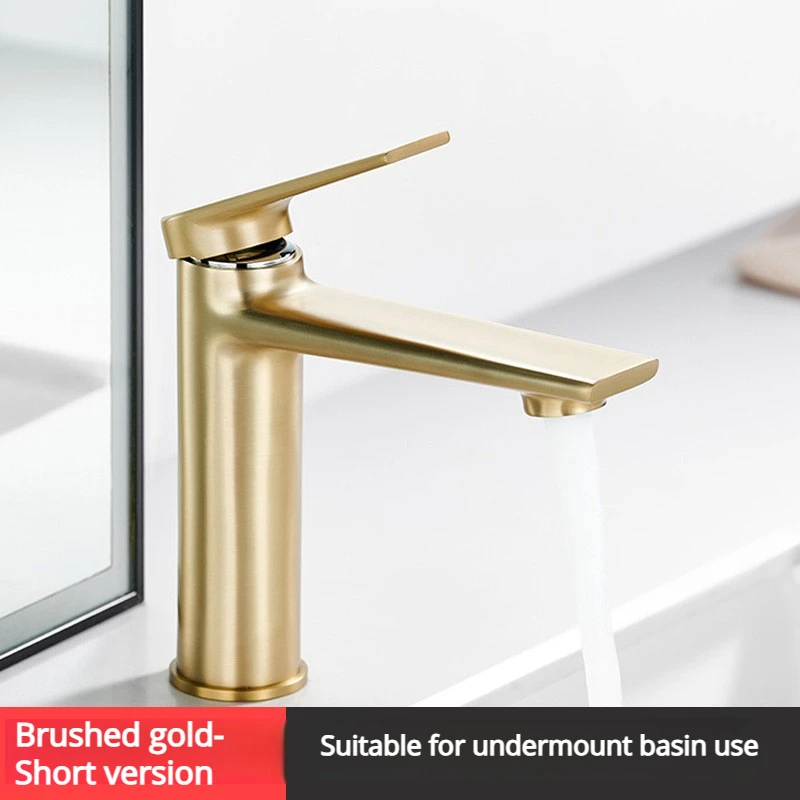 Basin Hot And Cold Water Sink Faucet Gold Bathroom Washbasin Single Hole Faucet Bass Chrome Plated Tall Short Model image 3