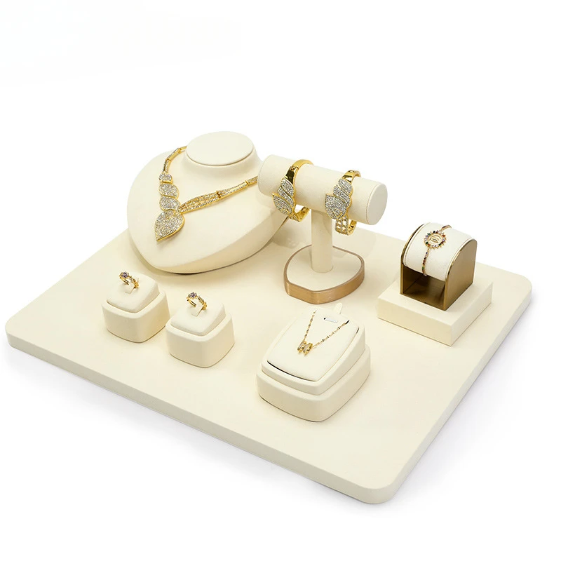 쥬얼리 카운터 귀걸이 반지 진열대 베이지색 쥬얼리 진열 소품 (금속 받침대 포함) 귀걸이 목걸이 정리함