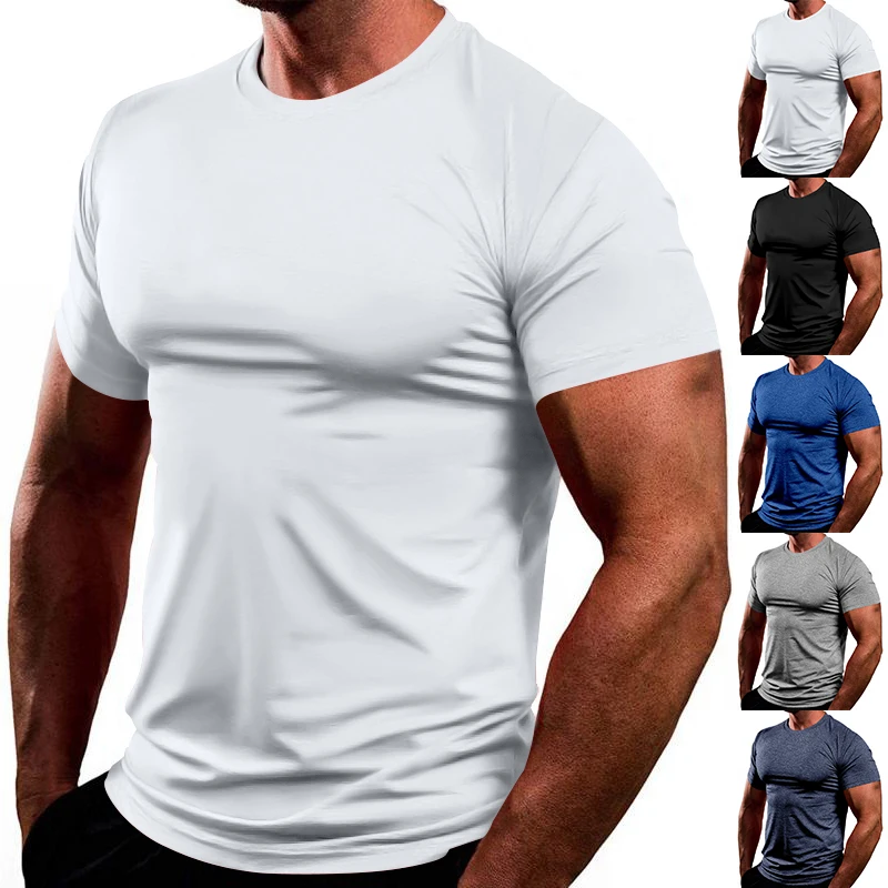 

Cross-border solid color quick drying men's T-shirt Amazon summer cationic leisure sports short sleeve T-shirt men