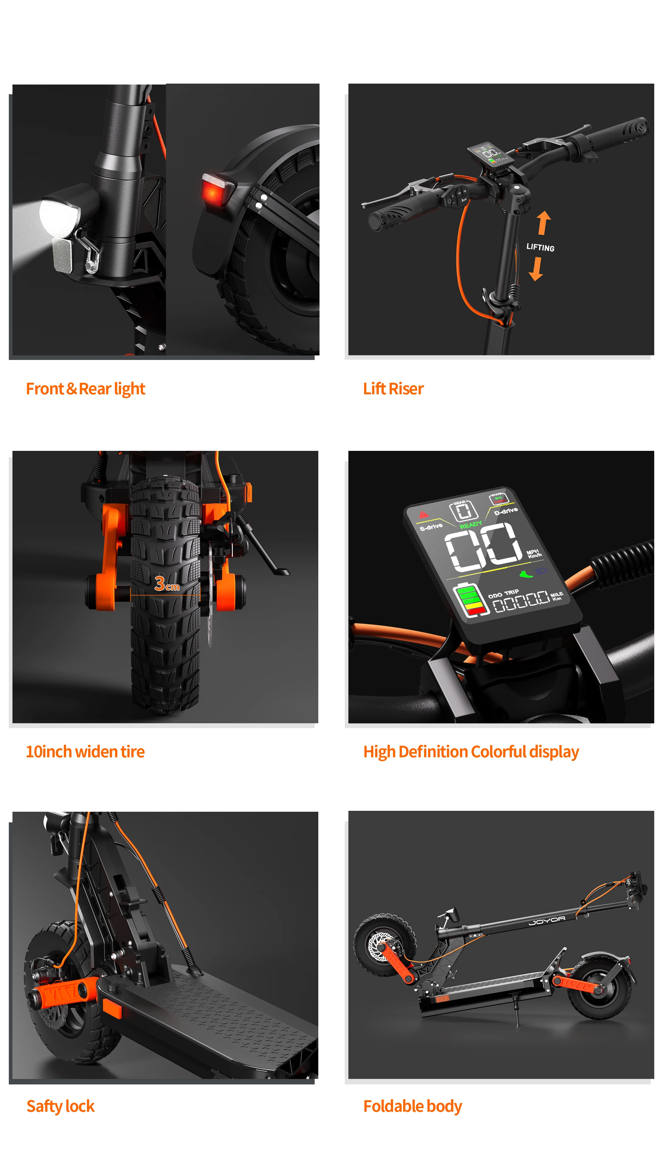JOYOR S5 ABE Elektroroller für Erwachsene 48V13AH Akku Faltbar 10 Zoll Luftreifen Urban Commuting City E-Scooter – Detail 8