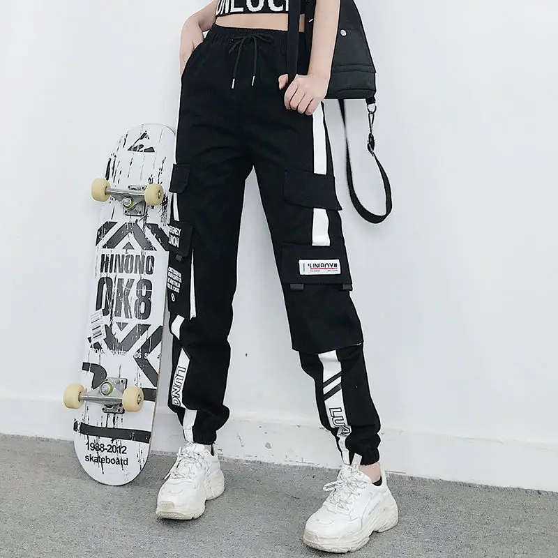 2023 new Cargo Pants Women Black Pockets Streetwear Fashion Korean Student Casual Pantalon Femme Spring Trousers Pants Girl