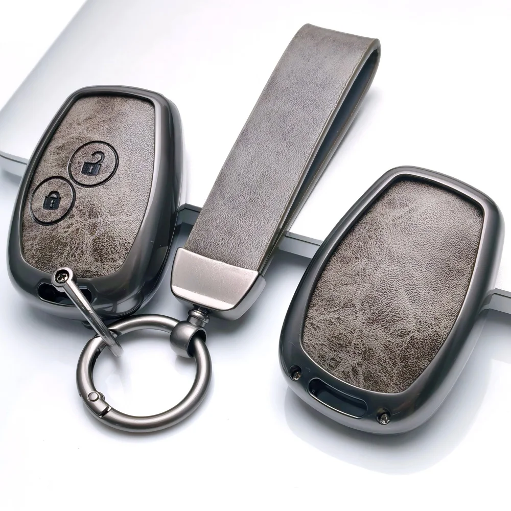 Zinc Alloy Leather For Renault Traffic Logan 2 Vivaro Primastar Movano Nissan Terrano Benz Smart Fortwo 2 buttons Key Case Fob
