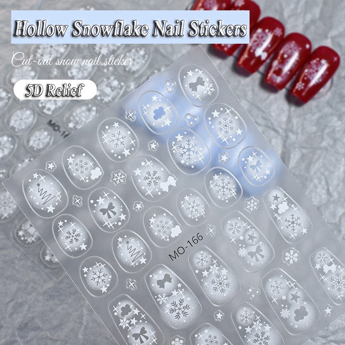 Pegatinas de decoración de uñas de Navidad, calcomanías de copos de nieve huecos blancos con purpurina 5D, Año Nuevo