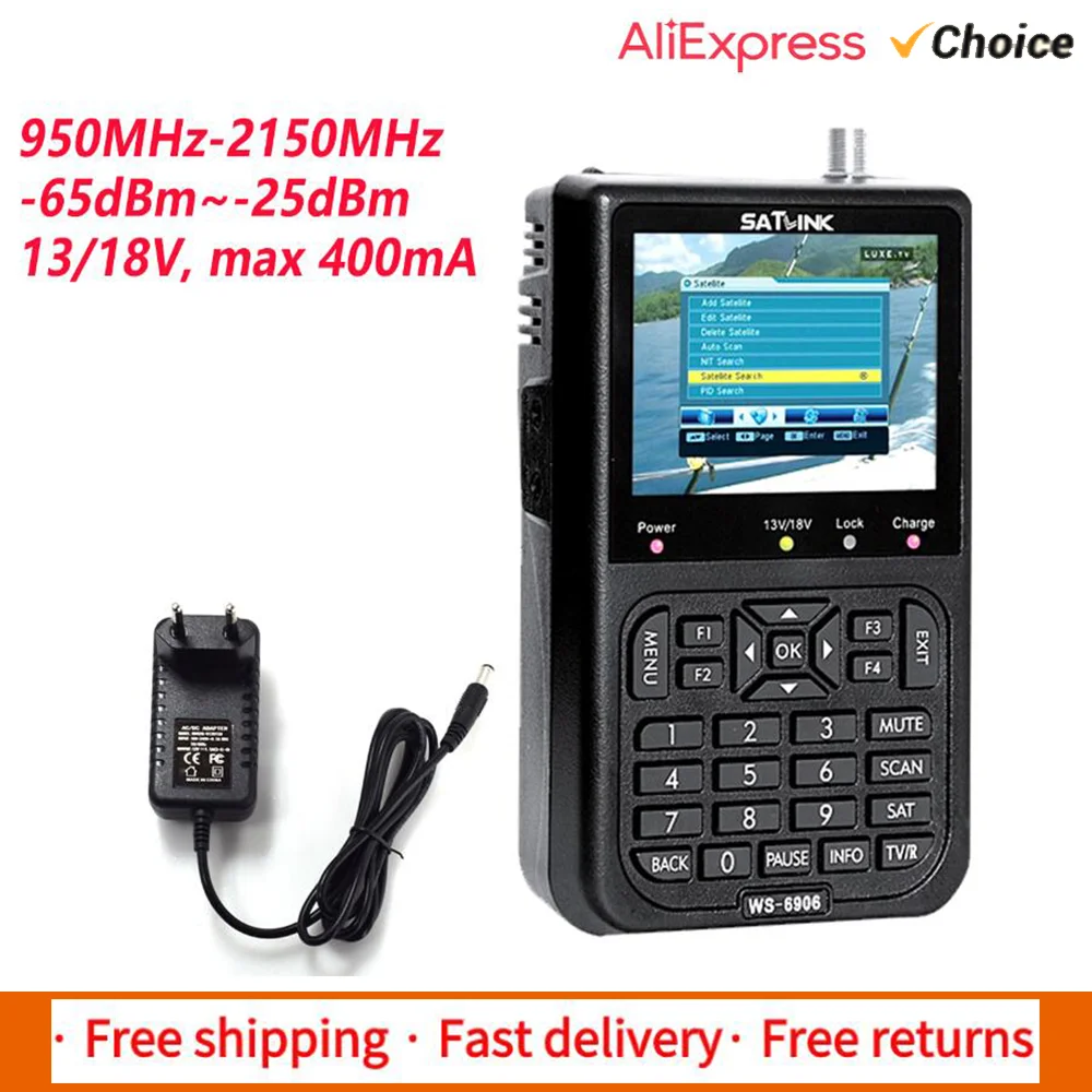 SATLINK WS6906 3.5in Portable LCD High Clarity satellite finder Display Data Digital Satellite Signal Finder Meter