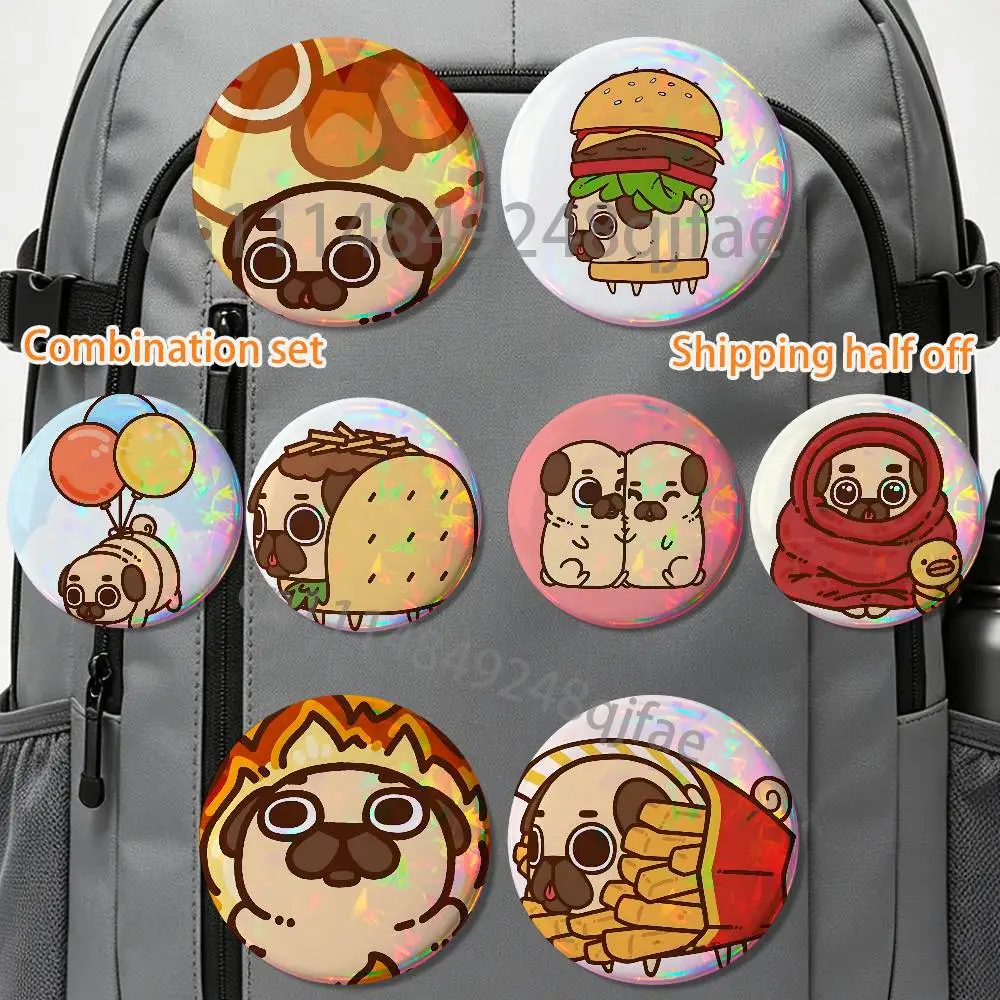 

Light beige short hair Puglie HD Print Round Lapel Pins Pretty Derby 2 piece set Round Display Brooches Brooch Badges