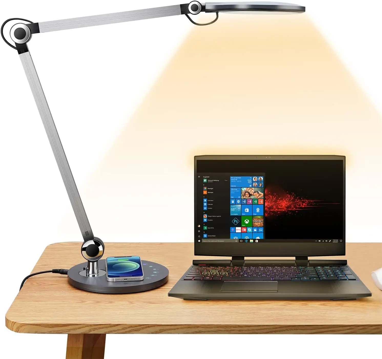 

Adjustable LED Desk Lamp with Wireless Charger, Touch Control, 3 Lighting Modes, Eye-Caring Design for Home Office