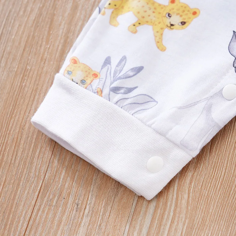 Spring And Autumn Boys And Girls Cute Cartoon Animal All Over Print Long Sleeve Baby Bodysuit