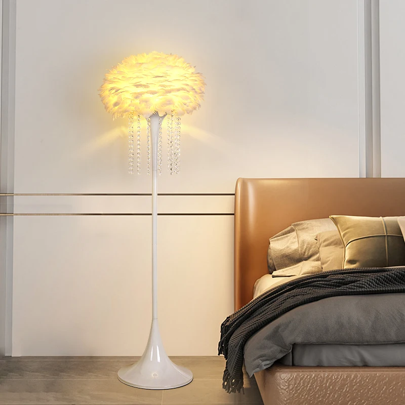 Postmodern Three-Legged Feather Floor Lamps Design Photography Fixture Living Room Table Lights Foot Switch Crystal Floor Lamp