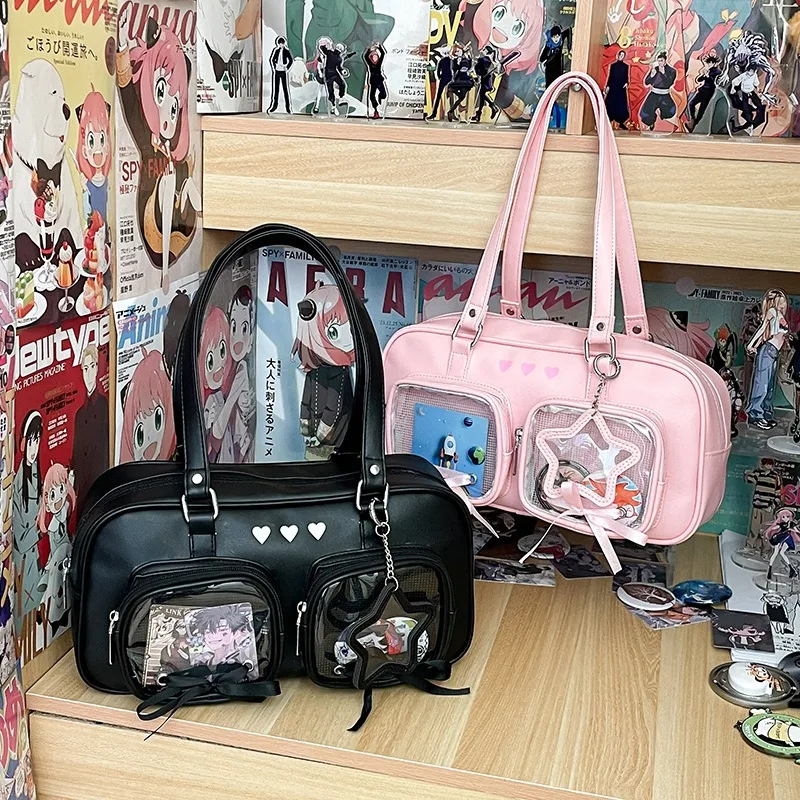 

1Pc Women's Bow Harajuku Cute Ita Bag Jk Uniform Ulzzang Shoulder Bag for Girls Y2K Cartoon Handle Bag ﻿