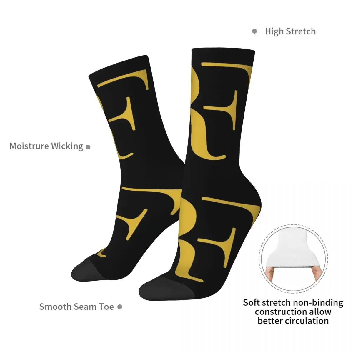 Roger Federer Socks Harajuku Sweat Absorbing Stockings All Season Long Socks Accessories for Man's Woman's Christmas Gifts