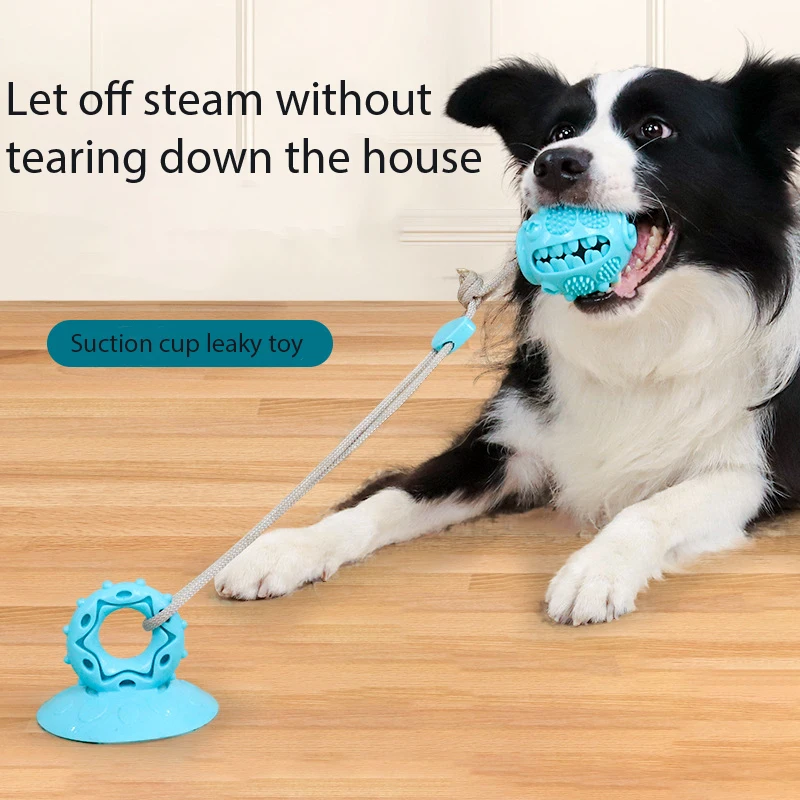 Dog Chew Toys Suction Cup and Rope Cup Tug Pet Toy Self-Playing Dog Teething Toys Dog Pull Toy with Chew Rubber Ball