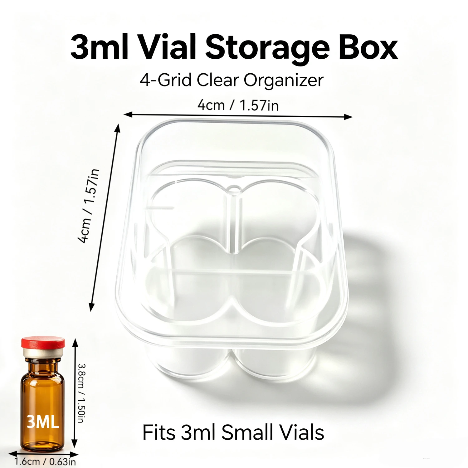 15/10/5 Packs 4 Slots Clear Plastic Vial Storage Box Dustproof Organizer Case for 3ml Peptide Injection Vials - Transparent Medi