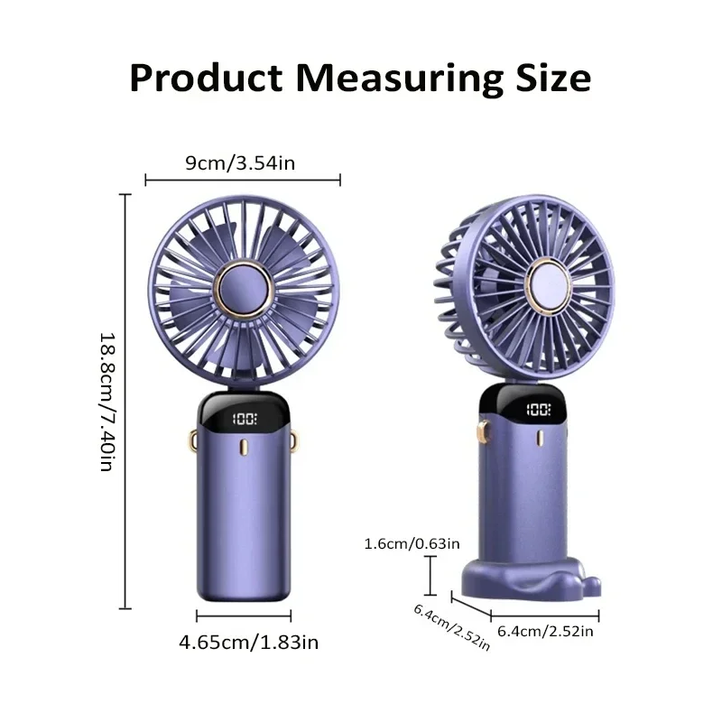 Handheld Mini Fan Foldable Portable Neck Hanging Fans 5 Speed USB Rechargeable Fan with Phone Stand and Display Screen 1800mAh image 6