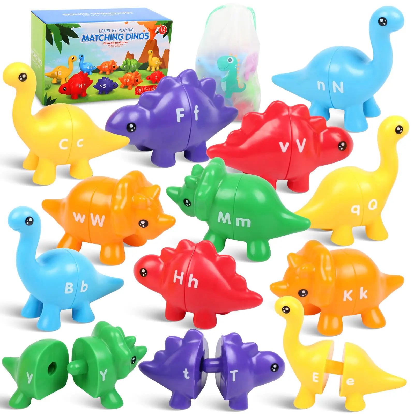 

Matching Letters Dinosaur Toy Double-Sided ABC Letters Montessori Preschool Educational Learning Fine Motor Toy Gift