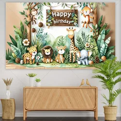 Jungle Safari Animal Background Banner Birthday Party Decoration Boy Kids Baby Shower Wild One Woodland Party Backdrop Custom