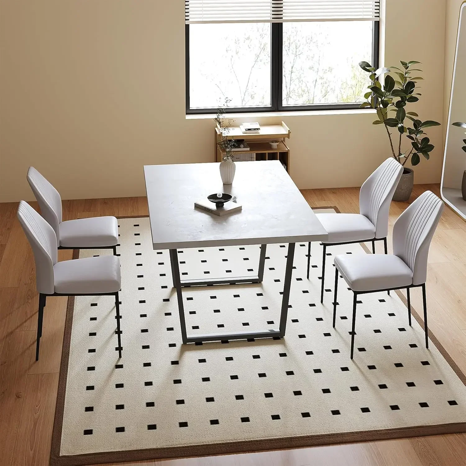 

A 5 Piece Dining Table Set 42.9 Inch Modern Kitchen Table and Leather Dining Chairs for Kitchen Dining Room