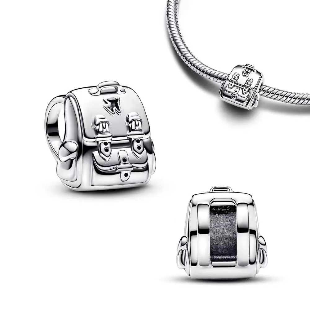 925 Sterling Silver Adventure Backpack Charm Fit Pandora Charms Silver 925 Original Bracelet for Jewelry Making image 2