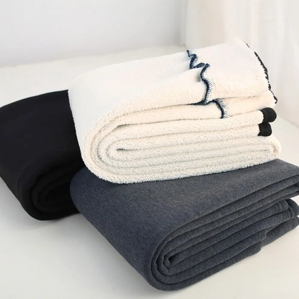 유연한 열 플리스 안감 레깅스, 가죽 패치 캐시미어 양가죽, 하이 웨이스트, 두꺼운 레깅스, 여성 소녀