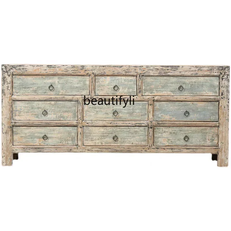 

zxSolid wood side cabinet Chinese simple storage retro dining side cabinet living room entrance cabinet