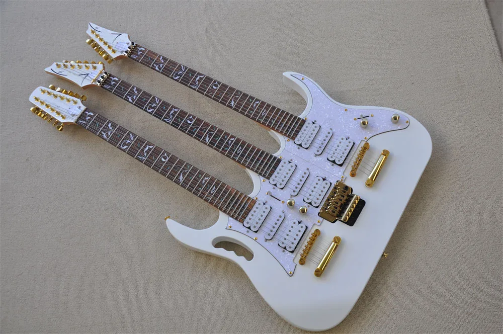 factory custom Top Quality white 6+6+12 Strings 3 neck 21 to 24 frets well scallop Electric Guitar real photos in stock 41