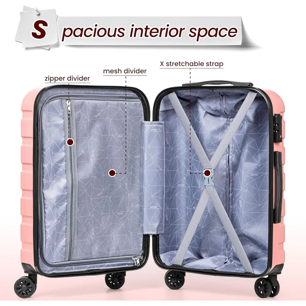 4-Piece Hardshell Suitcase Set with Double Spinner Wheels, TSA Lock, 20-32 Inch, Pink