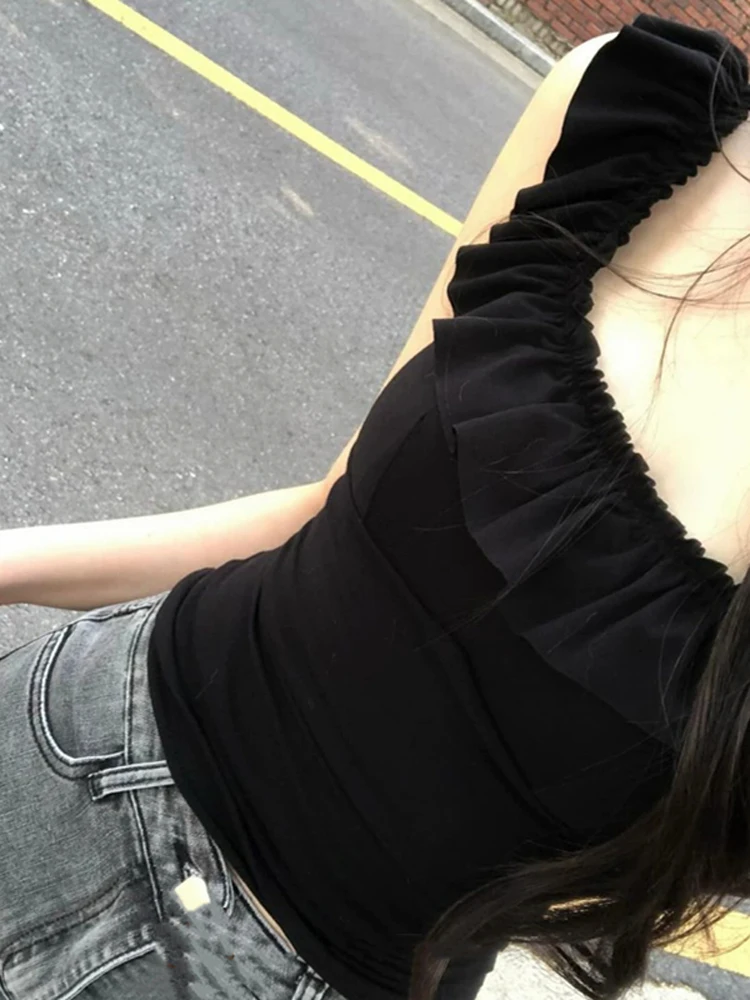 Canotta estiva da donna slim fit ort Svel con finiture in pizzo colletto quadrato casual comoda e traspirante in misto poliestere