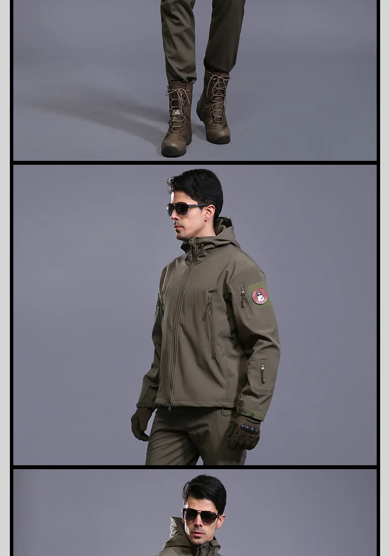 Camo Softshell-Jacke für Herren, wasserdicht, winddicht, Arbeitsanzug, Winter, Jagd, Wandern, taktischer Parka – Detail 5