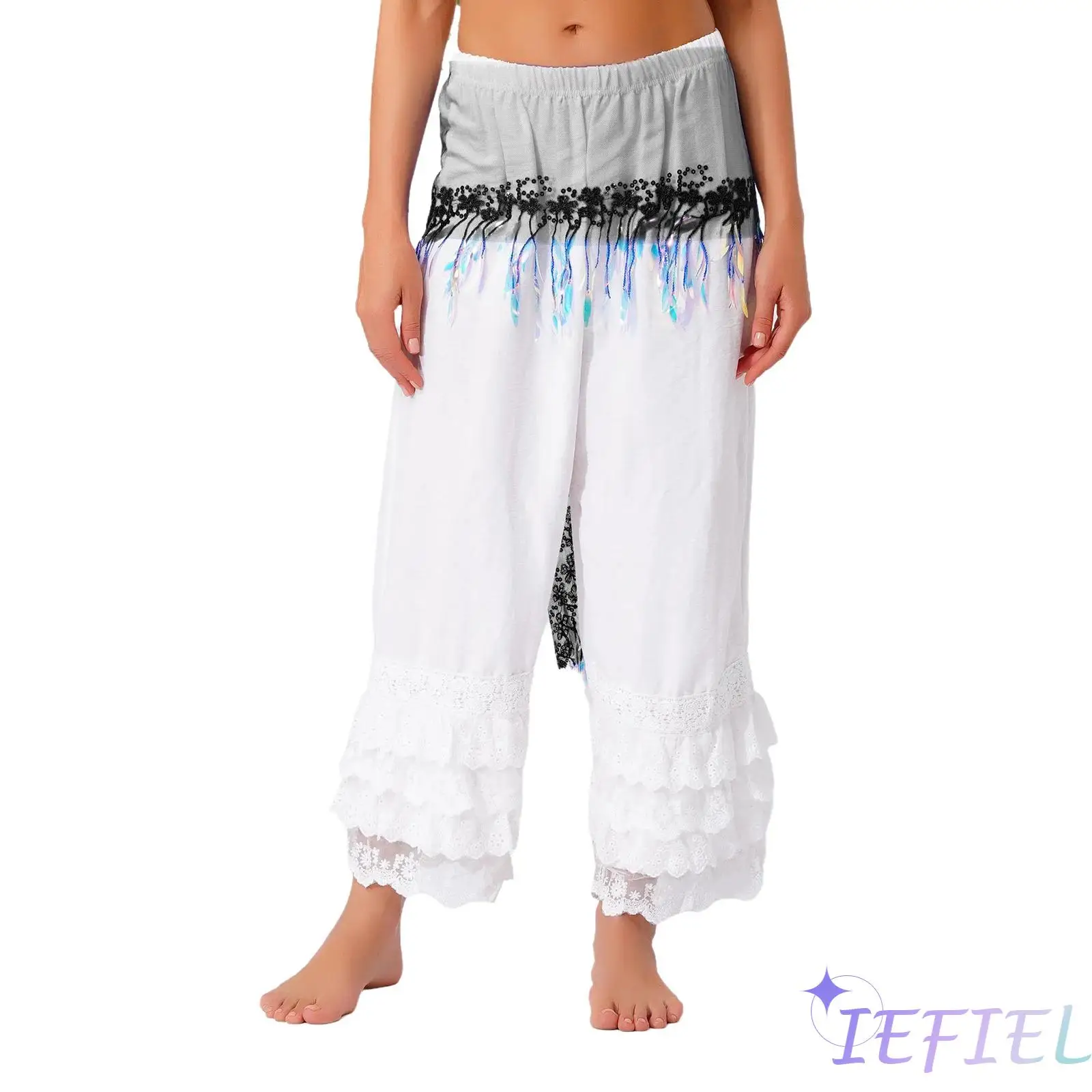 

Women Boho Dance Belt Chain Skirt Sheer Mesh Cover Hip Scarf with Embroidered Leaf Tassels Dance Outfit for Christmas Stage Show