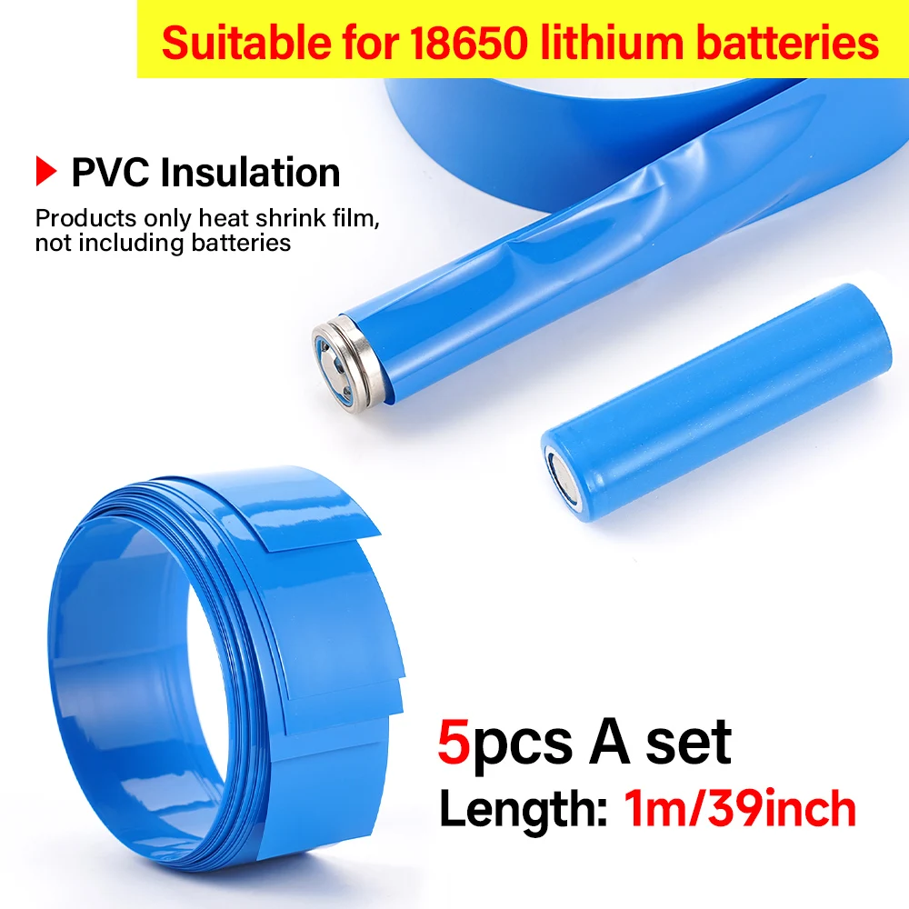 

5Pcs 1M 18650 Lithium Battery Sleeve PVC Heat Shrinkable Tube Shrink film Blue Shrink Insulated Shrink Tubing For Production