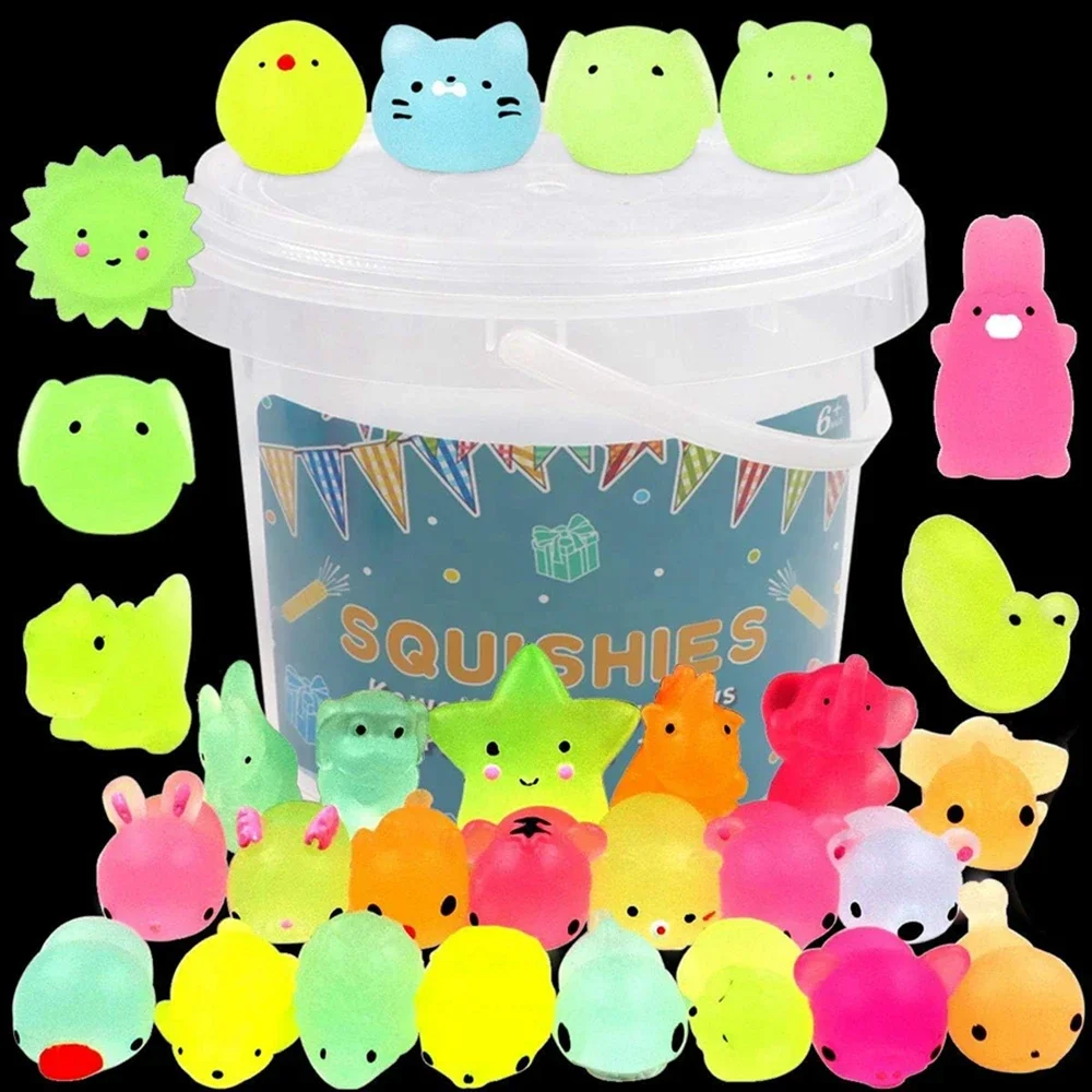 24/36PCS for Kids Kawaii Animals Squishies Mochi Squishy Toys Glow in The Dark Party Favors Stress Relief Squishy