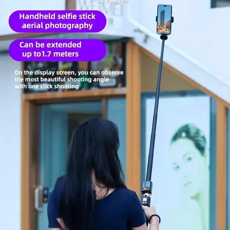 Selfie Stick Tripod Holder with Small Screen Projection Selfie Monitor Remote Control Retractable Tripod for Smartphone Selfie